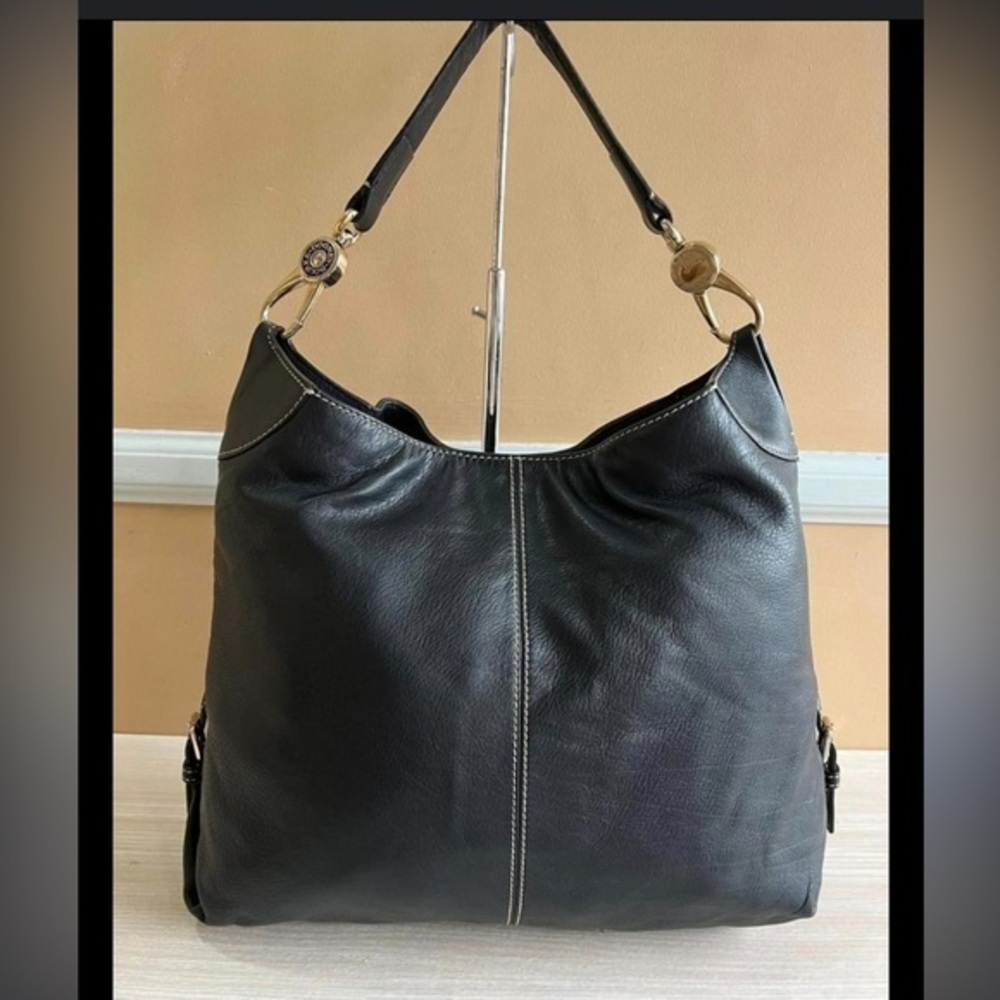 Dooney & Bourke Black Leather Shoulder Bag with Gold Hardware